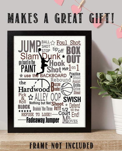 Basketball"Smack Talk" Word Art- 8 x 10"-Sports Poster Print- Ready To Frame. Motivational Wall Art with Key"Winning Words". Sports Home Decor-Bedroom Decor. Great for Locker Room-Gym-Dorm-Man Cave.