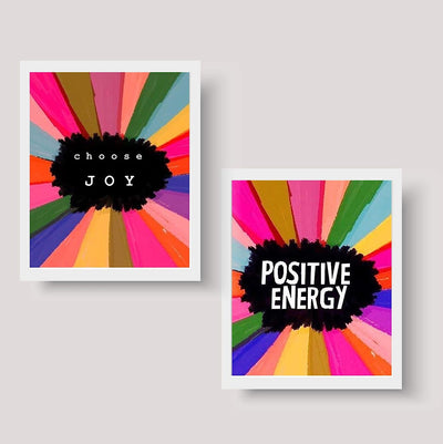 Choose Joy-Positive Energy Retro 70's Poster Print Set (2)- 8 x 10"-Inspirational Wall Print Sign- Ready to Frame. Retro Motivational Wall Art. Home-Office D?cor. Great for Students-Classroom-Dorm.