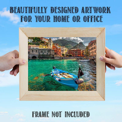 Vernazza Port City By The Mediterranean Sea- Fishing Boat- Wall Art - 8 x 10"s Print Art- Ready to Frame. Home D?cor, Office D?cor or Wall Art for Living Room. Great Gift for European Lovers.