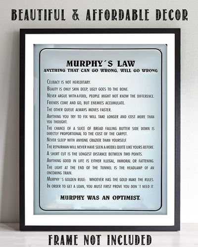 Murphy's Law- Can Go Wrong?- Funny Sign- 8 x 10" Print Wall Art- Retro Sign Replica-Ready to Frame. Home- Office-Bathroom D?cor. Perfect For Bar, Restaurants, Guest Rooms & Man Cave.