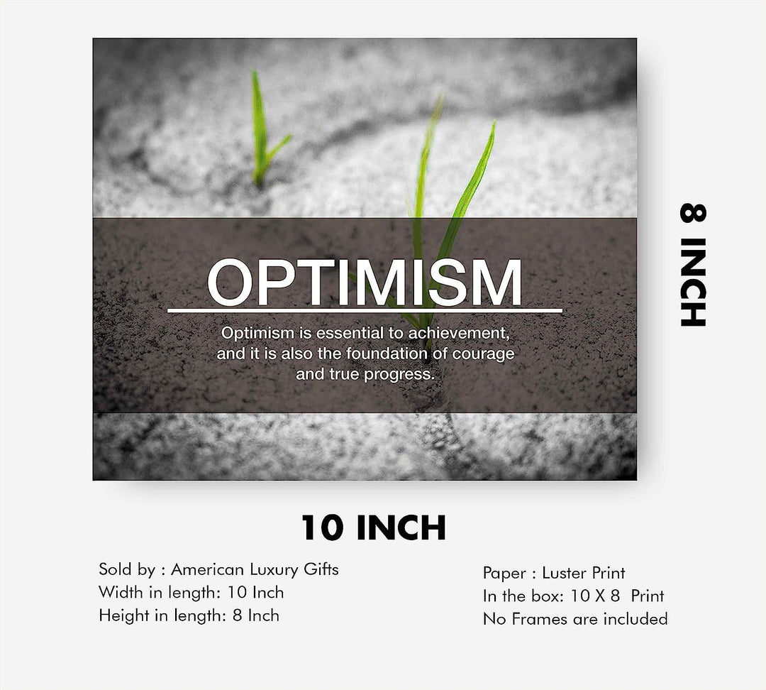 Optimism-Essential to Achievement -Life Quotes Wall Art Sign-10 x 8" Inspirational Poster Print-Ready To Frame. Ideal Home-Office-Studio-Gym-School Decor. Perfect Reminder to Stay Positive!