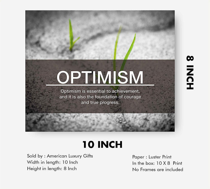 Optimism-Essential to Achievement -Life Quotes Wall Art Sign-10 x 8" Inspirational Poster Print-Ready To Frame. Ideal Home-Office-Studio-Gym-School Decor. Perfect Reminder to Stay Positive!