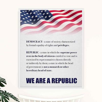 We Are A Republic Patriotic Poster Print -11 x 14" Wall Art Sign-Ready to Frame. Distressed Parchment Replica w/American Flag. Perfect Decor for Home-Office-School-Library. Knowledge on Display!