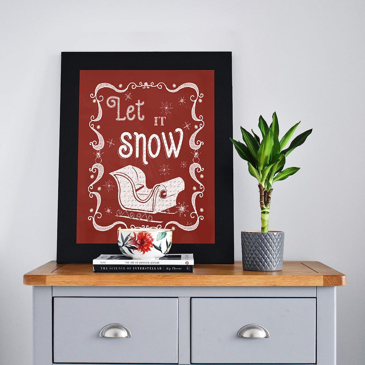 Let It Snow Christmas Songs Wall Art-8 x 10" Fun Winter Holiday Print w/Santa's Sleigh Image -Ready to Frame. Festive Decoration for Home-Welcome-Kitchen-Farmhouse-Christian Decor. Great Gift!