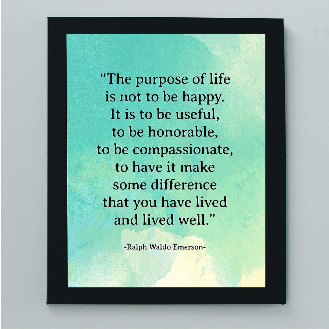Ralph Waldo Emerson Quotes-"The Purpose Of Life" Inspirational Wall Art -8 x 10" Poetic Distressed Watercolor Print -Ready To Frame. Ideal Home-Office-Study-School-Library Decor! Great Literary Gift!