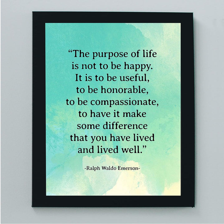 Ralph Waldo Emerson Quotes-"The Purpose Of Life" Inspirational Wall Art -8 x 10" Poetic Distressed Watercolor Print -Ready To Frame. Ideal Home-Office-Study-School-Library Decor! Great Literary Gift!