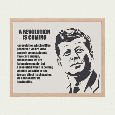 John F. Kennedy Quotes-"A Revolution Is Coming"-10x8" Political Wall Art Print-Ready to Frame. JFK Presidential Portrait Silhouette. Patriotic Home-Office-School-Library Decor! Great Historical Gift!