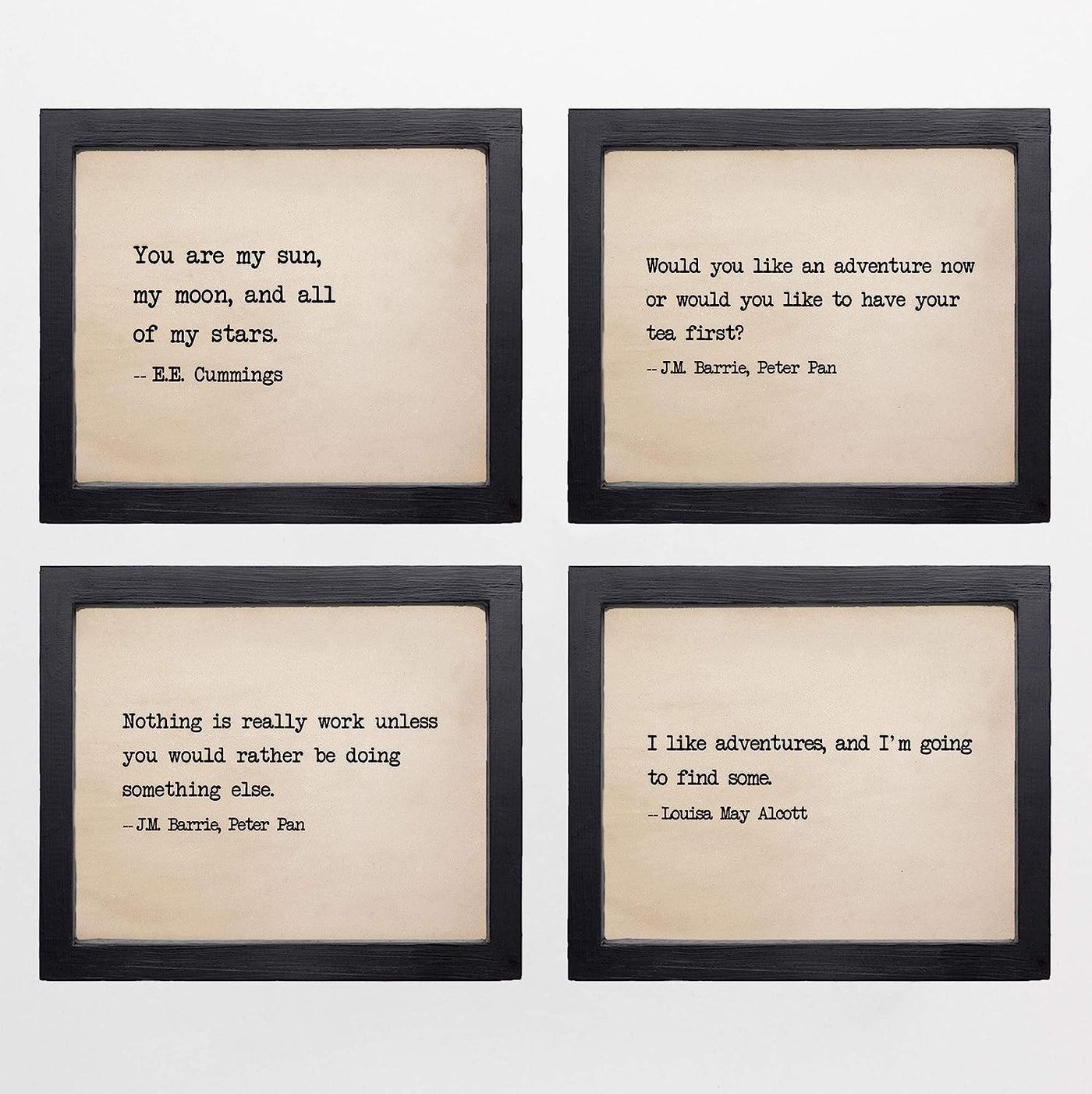 Famous Poetic Quotes-Wall Art Set-(4) -8 x 10's Art Wall Prints- J.M. Barrie, E.E. Cummings, Louisa May Alcott-Ready to Frame. Home-Kids Bedroom-Studio-Office-Library Decor. Great Literary Gifts!