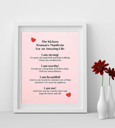 Kickass Woman's Manifesto for an Amazing Life -Inspirational Quotes Wall Art-8 x 10"-Fierce Motivational Wall Print-Ready to Frame. Great Home-Office-Studio-Dorm Decor. Perfect Gift of Motivation!