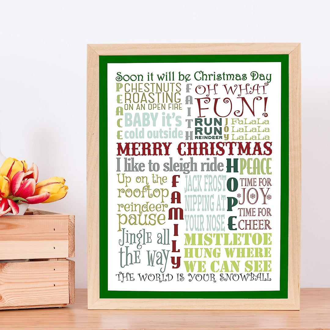 Soon It Will Be Christmas Day Christmas Songs Wall Art -11 x 14" Holiday Music Poster Print -Ready to Frame. Typographic Sign for Home-Welcome-Kitchen-Farmhouse Decor. Display Your Holiday Joy!