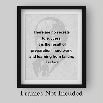 Colin Powell-"There Are No Secrets to Success"-Motivational Quotes Wall Art -8 x 10" Political Silhouette Print-Ready to Frame. Home-Office-School-Library Decor. Great Gift for History Fans!