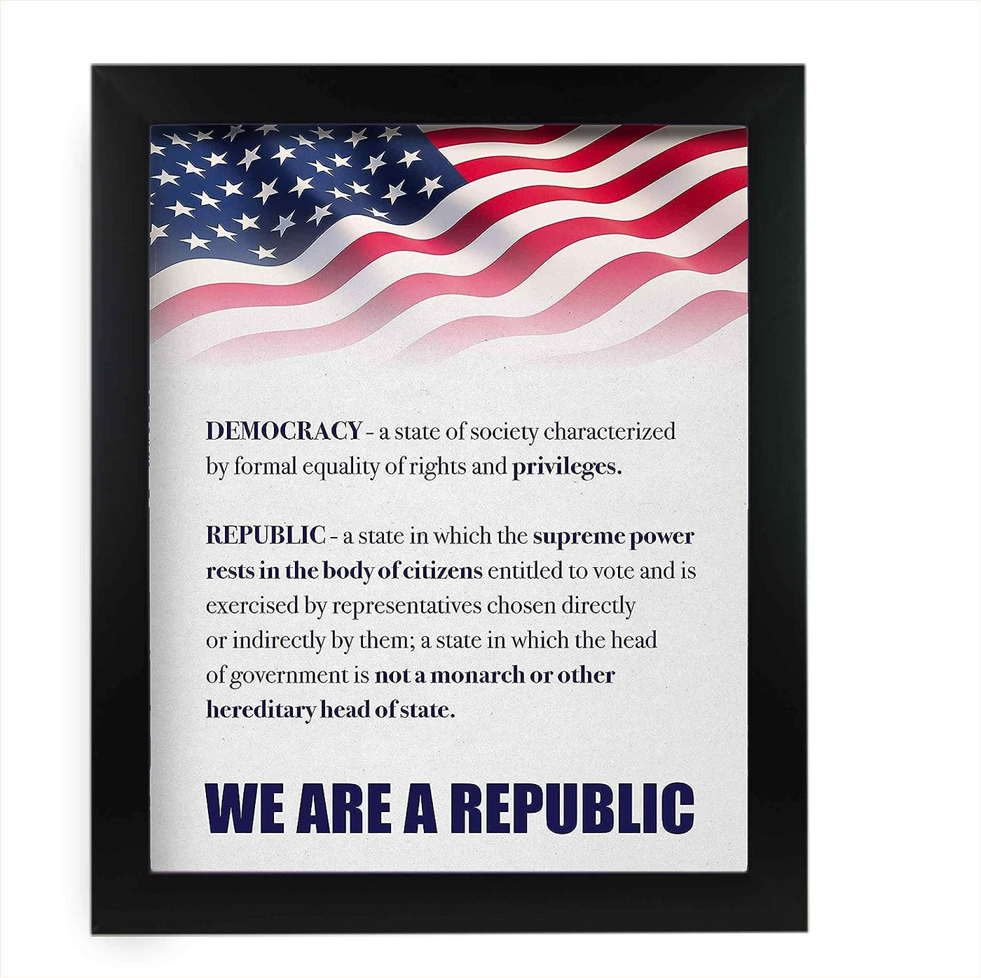 We Are A Republic Patriotic Poster Print -11 x 14" Wall Art Sign-Ready to Frame. Distressed Parchment Replica w/American Flag. Perfect Decor for Home-Office-School-Library. Knowledge on Display!