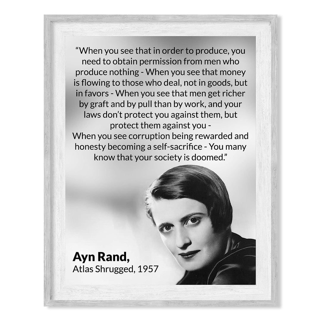Ayn Rand Quotes-"Atlas Shrugged"-8 x 10" Typographic Political Wall Art Print w/Photo Image-Ready to Frame. Motivational Decor for Home-Office-Classroom-Library. Perfect Gift for History Fans!