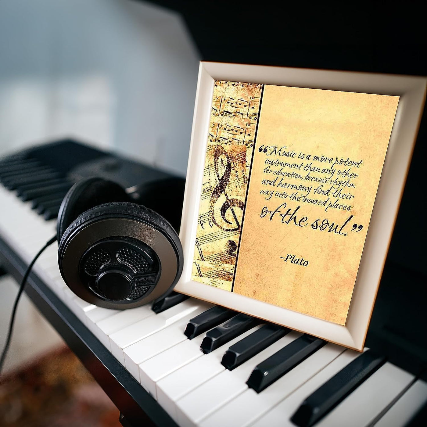 Plato Quotes Wall Art-"Music Finds Its Way Into Our Soul"- 8 x 10 Art Wall Print- Ready to Frame. Modern Home D?cor, Studio & Office D?cor. Makes a Perfect Gift for Music Inspiration & Philosophy.