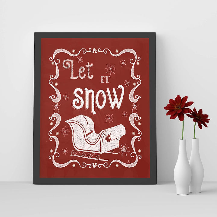 Let It Snow Christmas Songs Wall Art-8 x 10" Fun Winter Holiday Print w/Santa&
