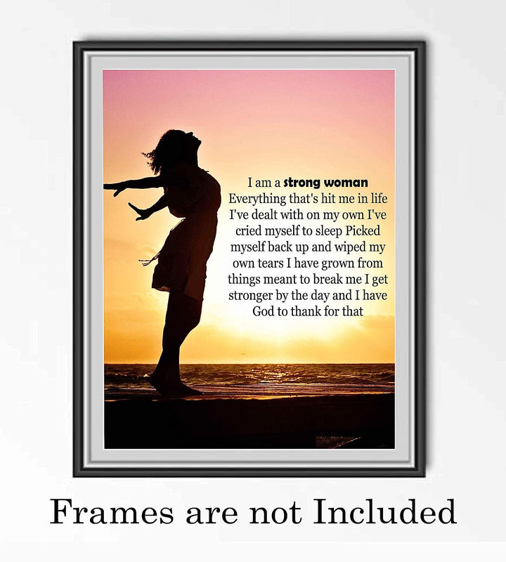 I Am A Strong Woman-I Have God To Thank For That Inspirational Quotes Art Print-8 x 10" Fierce Motivational Wall Sign-Ready to Frame. Ideal Home-Office-Dorm-School Decor. Great Gift of Motivation!
