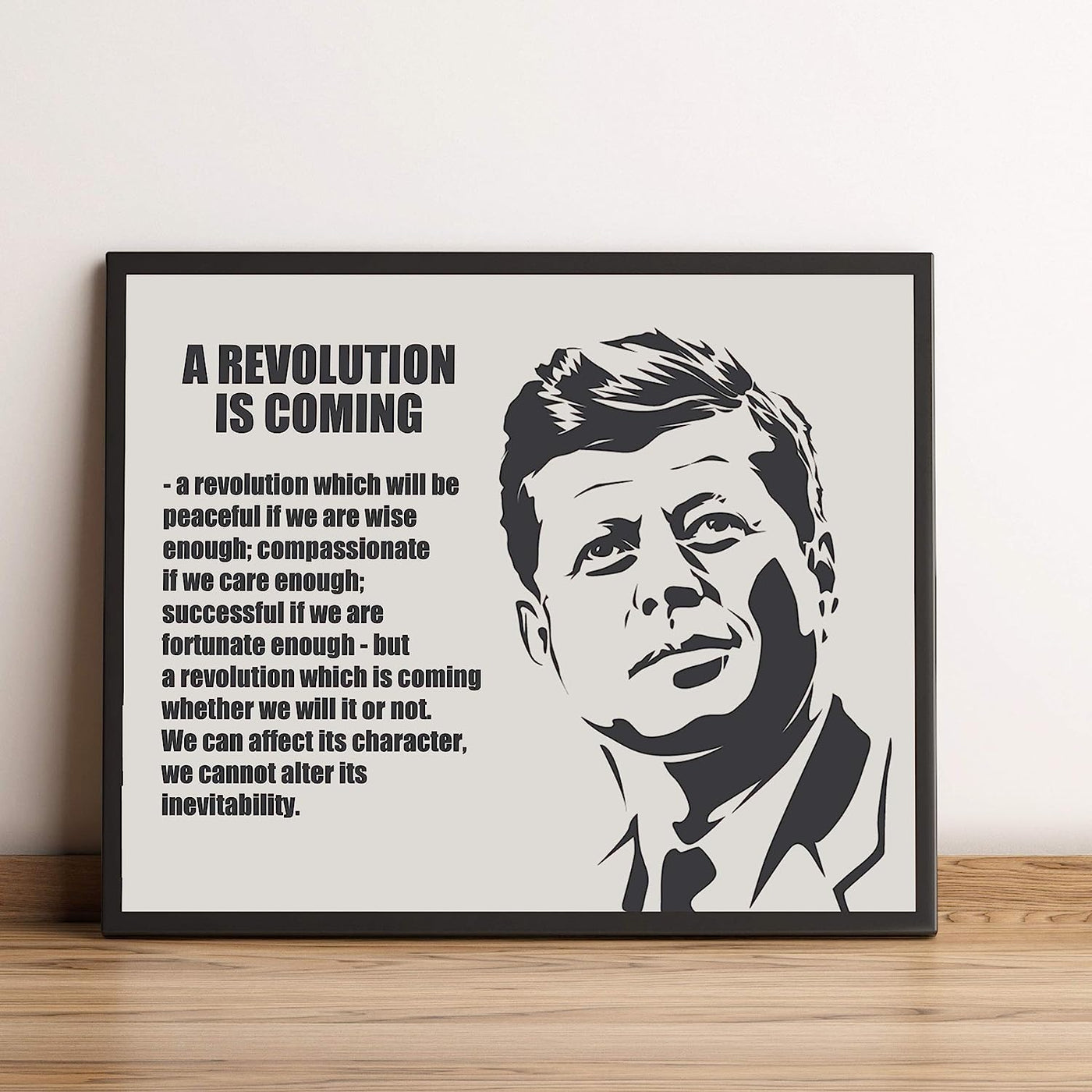 John F. Kennedy Quotes-"A Revolution Is Coming"-10x8" Political Wall Art Print-Ready to Frame. JFK Presidential Portrait Silhouette. Patriotic Home-Office-School-Library Decor! Great Historical Gift!