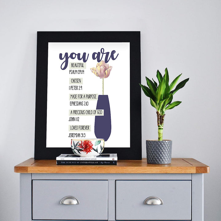You ARE Beautiful-Chosen-Loved Bible Verse Collection-Wall Art-8x10"-Scripture Wall Print-Ready to Frame. Modern Art Floral Design. Home Decor-Office D?cor-Christian Gifts. Remind Her She&