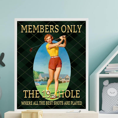 The 19th Hole-Members Only- Vintage Womens Golf Sign-11 x 14" Funny Retro Golf Art Print- Ready to Frame. Home-Office-Club House-Bar-Pub Decor. Great Gift for the Woman Cave & All Golfers!