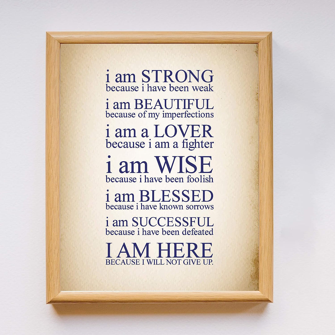 I Am Here Because I Will Not Give Up Inspirational Quotes Wall Art- 11 x 14" Motivational Poster Print-Ready to Frame. Home-Office-Studio-Classroom-Dorm Decor. Perfect Gift of Self-Motivation!