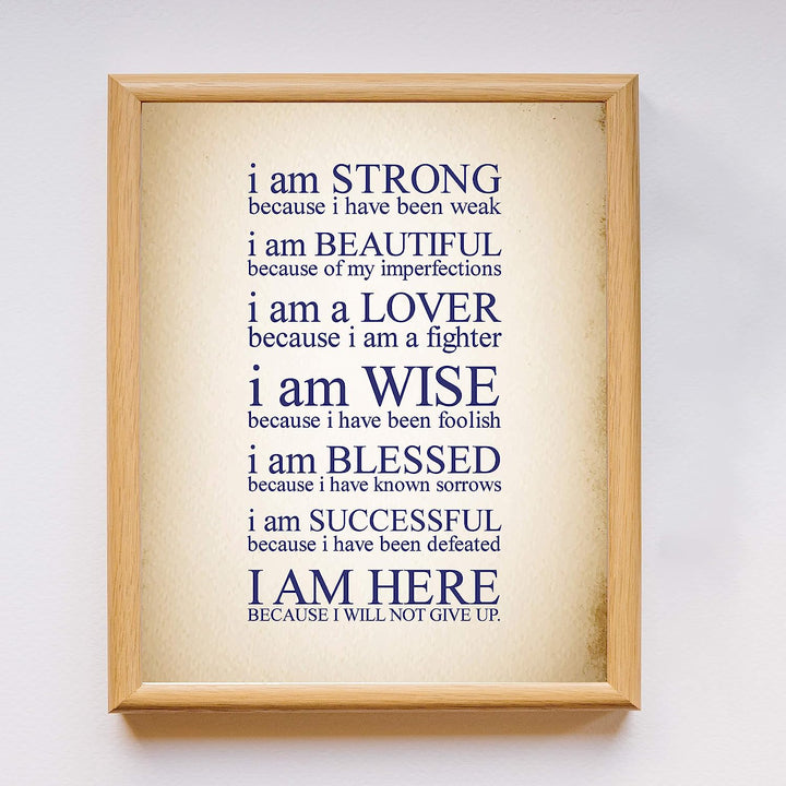 I Am Here Because I Will Not Give Up Inspirational Quotes Wall Art- 11 x 14" Motivational Poster Print-Ready to Frame. Home-Office-Studio-Classroom-Dorm Decor. Perfect Gift of Self-Motivation!