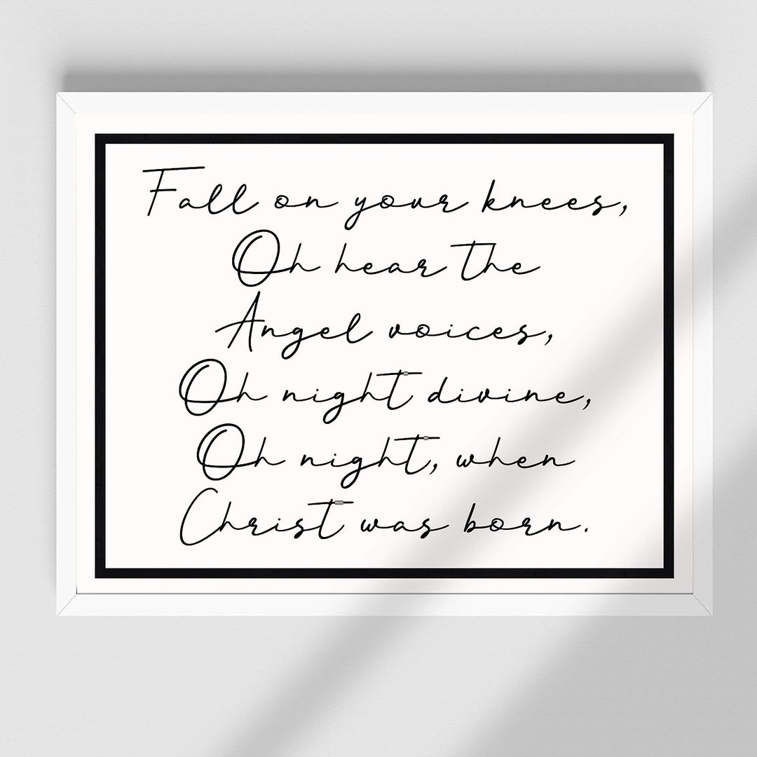 Oh Night, When Christ Was Born Christmas Song Art Decor -14 x 11" Christian Holiday Wall Print -Ready to Frame. Typographic Home-Welcome-Kitchen-Farmhouse Decor. Festive Sign &amp; Merry Gift of Faith!