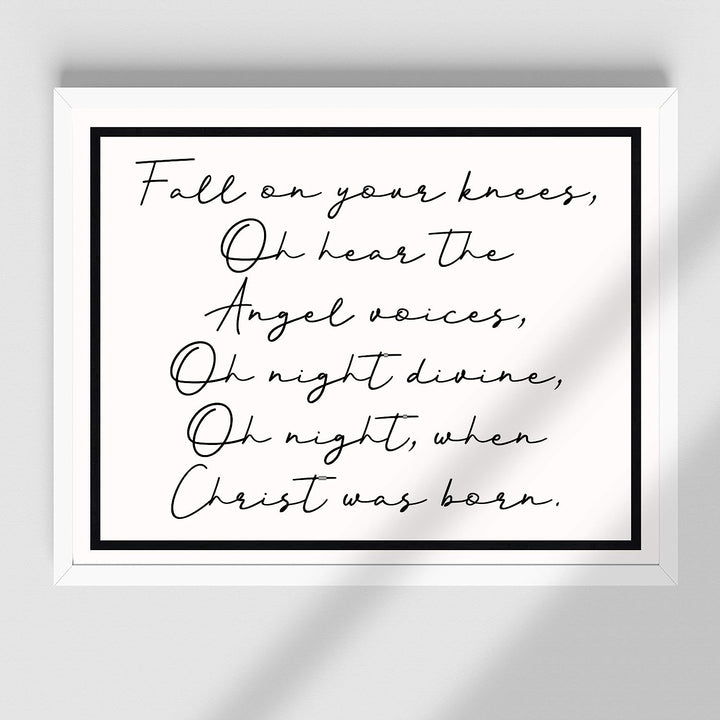 Oh Night, When Christ Was Born Christmas Song Art Decor -14 x 11" Christian Holiday Wall Print -Ready to Frame. Typographic Home-Welcome-Kitchen-Farmhouse Decor. Festive Sign &amp; Merry Gift of Faith!