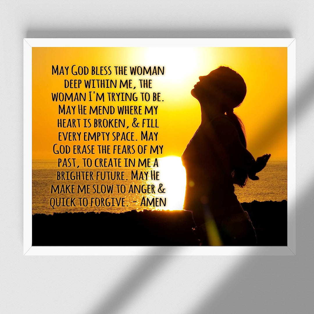 ?May God Bless the Woman Deep Within Me" Inspirational Prayer Wall Art -14 x 11" Rustic Christian Poster Print-Ready to Frame. Home-Office-Farmhouse-Church Decor. Great Religious Gift of Faith!