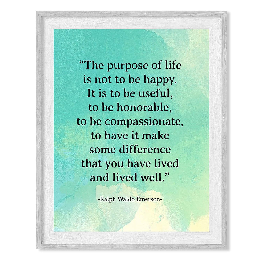 Ralph Waldo Emerson Quotes-"The Purpose Of Life" Inspirational Wall Art -8 x 10" Poetic Distressed Watercolor Print -Ready To Frame. Ideal Home-Office-Study-School-Library Decor! Great Literary Gift!