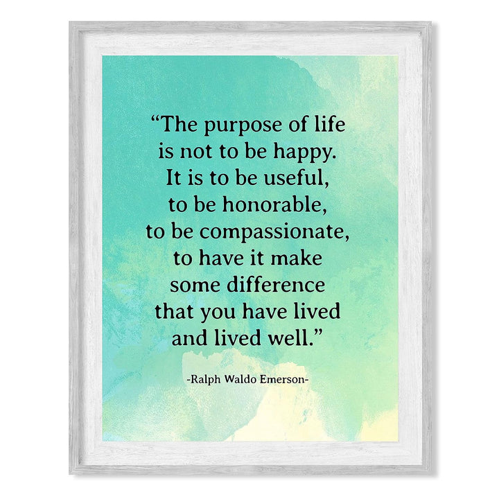 Ralph Waldo Emerson Quotes-"The Purpose Of Life" Inspirational Wall Art -8 x 10" Poetic Distressed Watercolor Print -Ready To Frame. Ideal Home-Office-Study-School-Library Decor! Great Literary Gift!