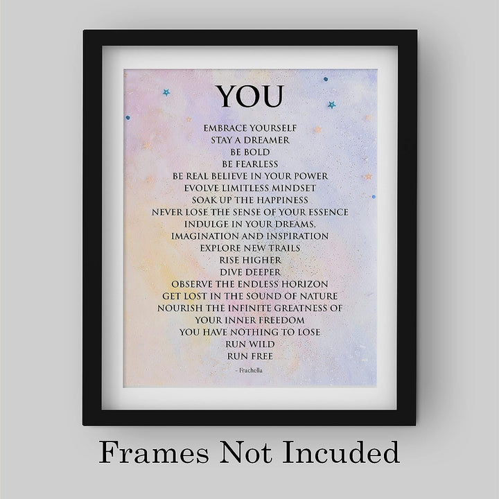 You-Embrace Yourself-Stay A Dreamer-Inspirational Wall Art Sign -8 x 10" Motivational Typographic Wall Print-Ready to Frame. Positive Home-Office-Studio-Dorm Decor. Great Gift for Inspiration!