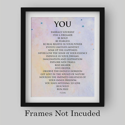 You-Embrace Yourself-Stay A Dreamer-Inspirational Wall Art Sign -8 x 10" Motivational Typographic Wall Print-Ready to Frame. Positive Home-Office-Studio-Dorm Decor. Great Gift for Inspiration!