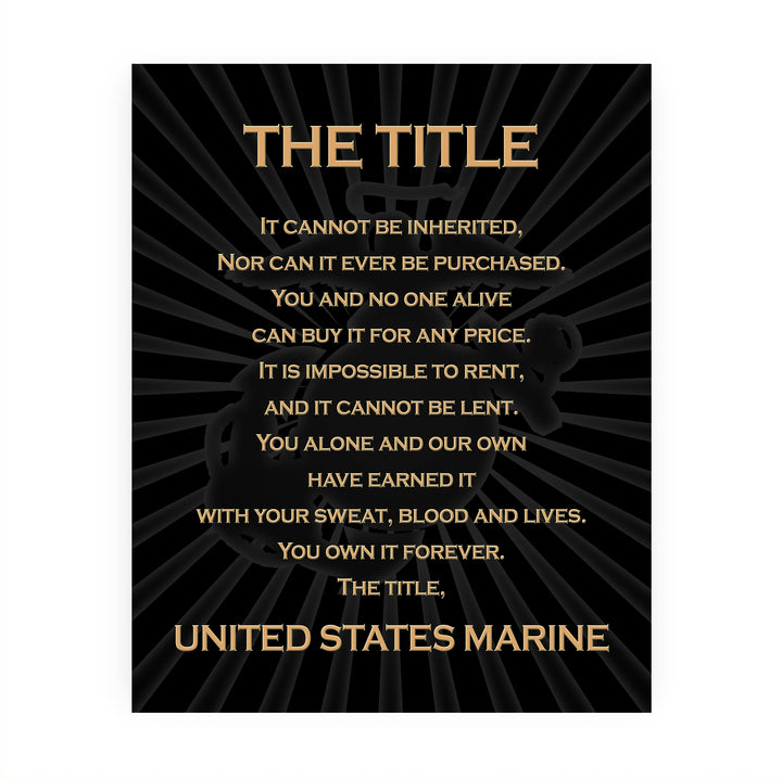 The Title - United States Marine Corps Poster - Military Wall Art Decor for Marines, Veterans, and Enthusiasts - Wall Art Print for Home and Military Spaces