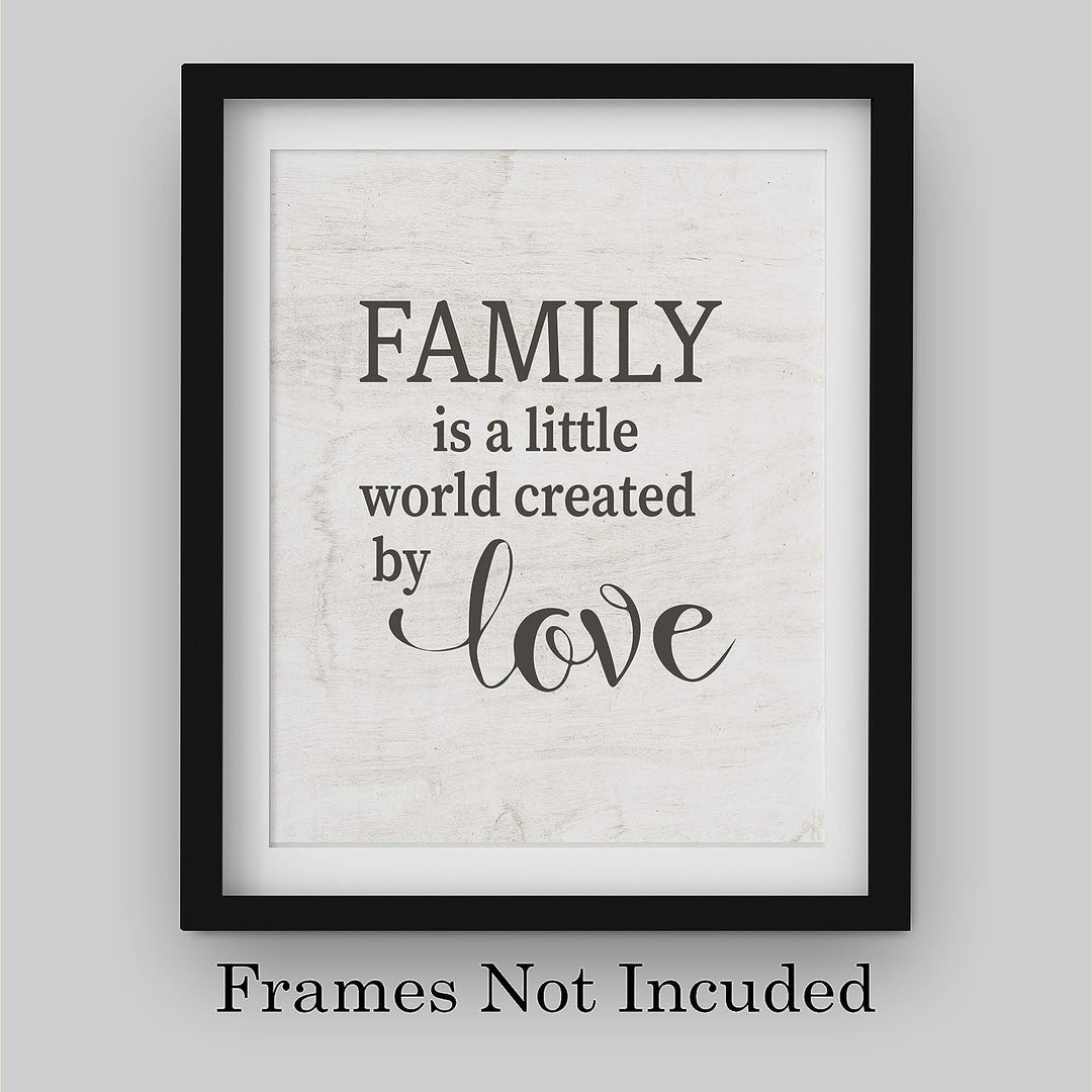 Family Is A Little World Created By Love Inspirational Wall Sign -8 x 10" Rustic Typographic Art Print w/Replica Wood Design-Ready to Frame. Loving Decor for Home-Office-Farmhouse. Great Gift!