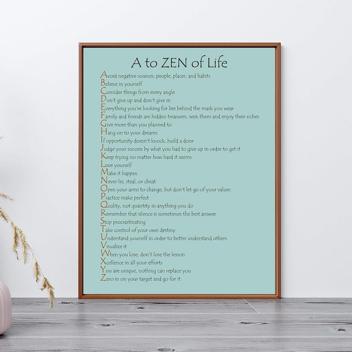 A to Zen of Life Spiritual Wall Art Sign-11 x 14" Inspirational Typographic Poster Print-Ready to Frame. Positive Decor for Home-Office-Spa-Yoga-Meditation. Great Motivational Gift for Mindfulness!
