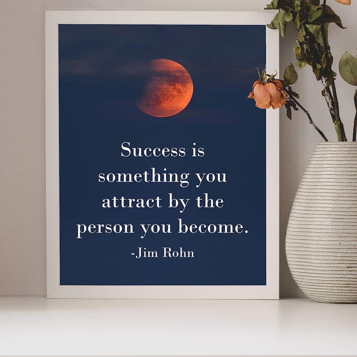 Jim Rohn-"Success Is Something You Attract"- Motivational Quotes Wall Art -8 x 10" Inspirational Sunset Print-Ready to Frame. Ideal for Home-School-Office-Gym Modern Decor. Great Gift of Motivation!