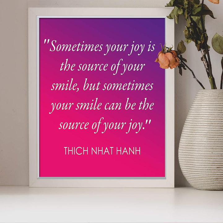 Your Smile Can Be the Source of Your Joy -Thich Nhat Hanh Mindfulness Quotes -8 x 10" Spiritual Wall Art Print-Ready to Frame. Home-Office-Studio-Meditation-Zen Decor. Great Life Lesson-Smile!