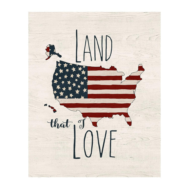 Land That I Love -Patriotic Wall Decor -11 x 14" American Flag USA Print-Ready to Frame. Inspirational Home-Office-School-Garage-Cave Decor. Display Your Patriotism! Printed on Paper-Not Wood.