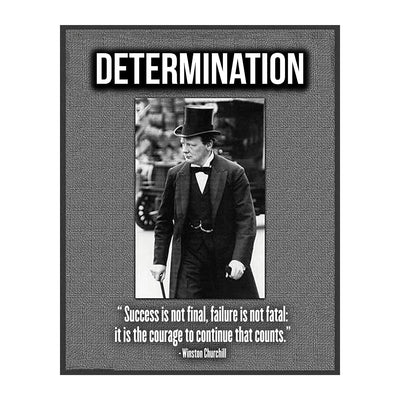 Winston Churchill Quotes-"Determination-Courage to Continue That Counts"-8 x 10" Motivational Portrait Wall Art Print-Ready to Frame. Retro Home-Office-Library Decor. Great Inspirational Gift!