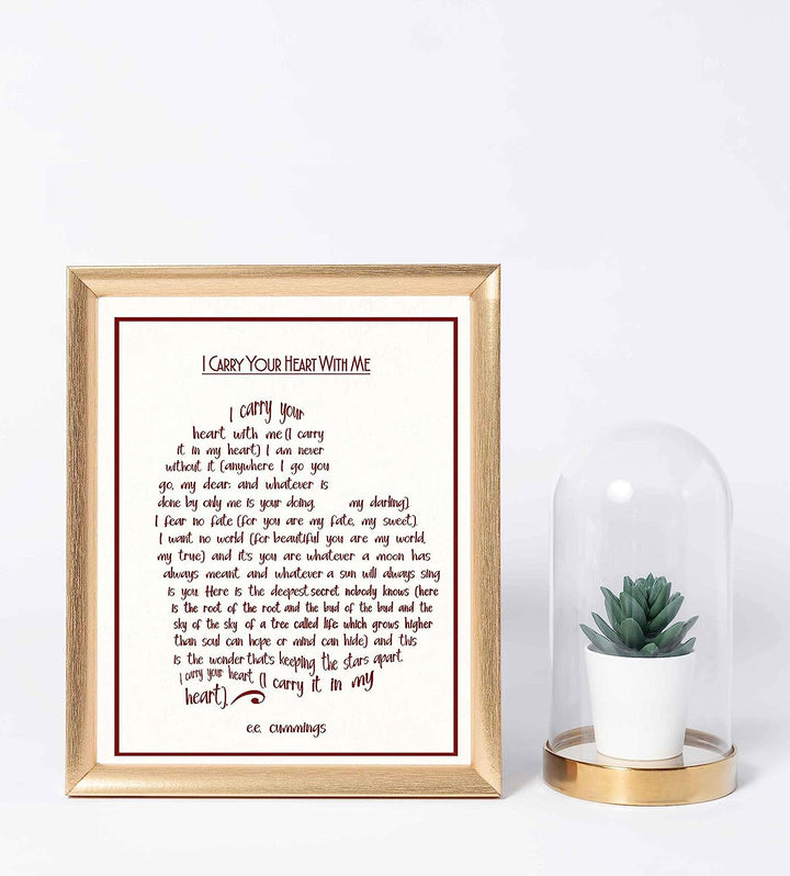 E. E. Cummings-"I Carry Your Heart With Me" Poetry Wall Sign-8 x 10" Heart Shaped Word Art Print-Ready To Frame. Home-Bedroom-Office Decor. Romantic Valentine-Wedding Gift! Great for Poetry Fans!