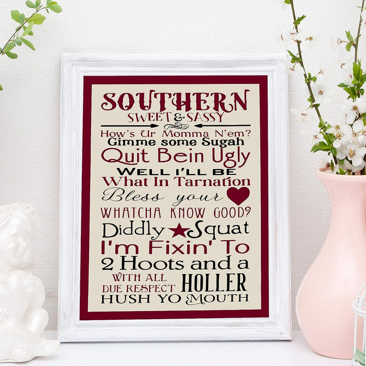 Southern-Sweet &amp; Sassy Country Rustic Wall Art-11 x 14" Decorative Farmhouse Print -Ready to Frame. Chic Decoration for Home-Office-Studio Decor. Perfect Welcome Sign! Great Gift for Southerners!