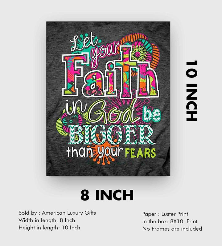 ?Faith In God-Bigger Than Fears?-Inspirational Wall Art Sign-8 x 10" Shabby Chic Abstract Poster Print-Ready to Frame. Home-Bedroom-Office-Dorm-Church D?cor. Perfect Christian Gift for Teens!