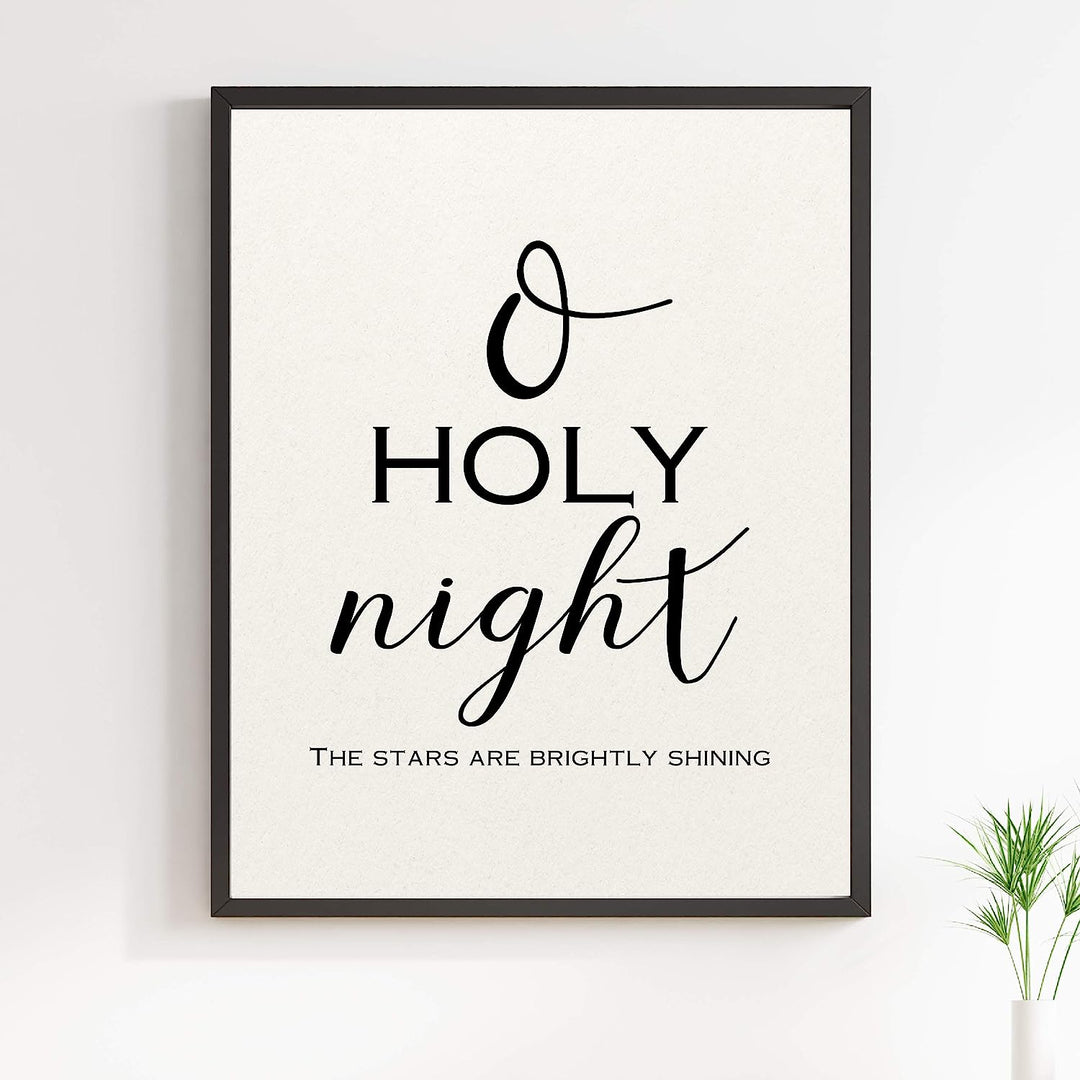 O Holy Night-The Stars Are Brightly Shining Christmas Song Art Decor -11 x 14" Christian Holiday Wall Print -Ready to Frame. Typographic Home-Welcome-Kitchen-Farmhouse Decor. Merry Gift of Faith!