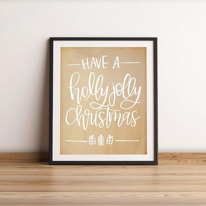 Have A Holly Jolly Christmas Rustic Holiday Wall Art Sign -11 x 14" Christmas Song Art Print -Ready to Frame. Typographic Home-Welcome-Kitchen-Farmhouse Decor. Festive, Merry Decoration for All!
