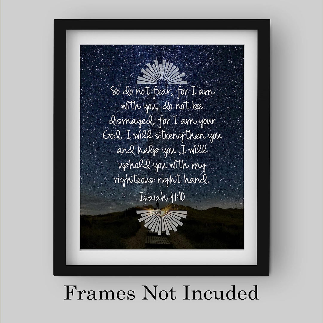 Do Not Fear, I Am With You- Isaiah 41:10- Bible Verse Wall Art- 8x10"-Starry Night w/Lit Path-Scripture Wall Print-Ready to Frame. Home D?cor-Office D?cor-Christian Gifts. He Strengthens &amp; Upholds.