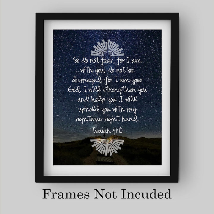 Do Not Fear, I Am With You- Isaiah 41:10- Bible Verse Wall Art- 8x10"-Starry Night w/Lit Path-Scripture Wall Print-Ready to Frame. Home D?cor-Office D?cor-Christian Gifts. He Strengthens &amp; Upholds.