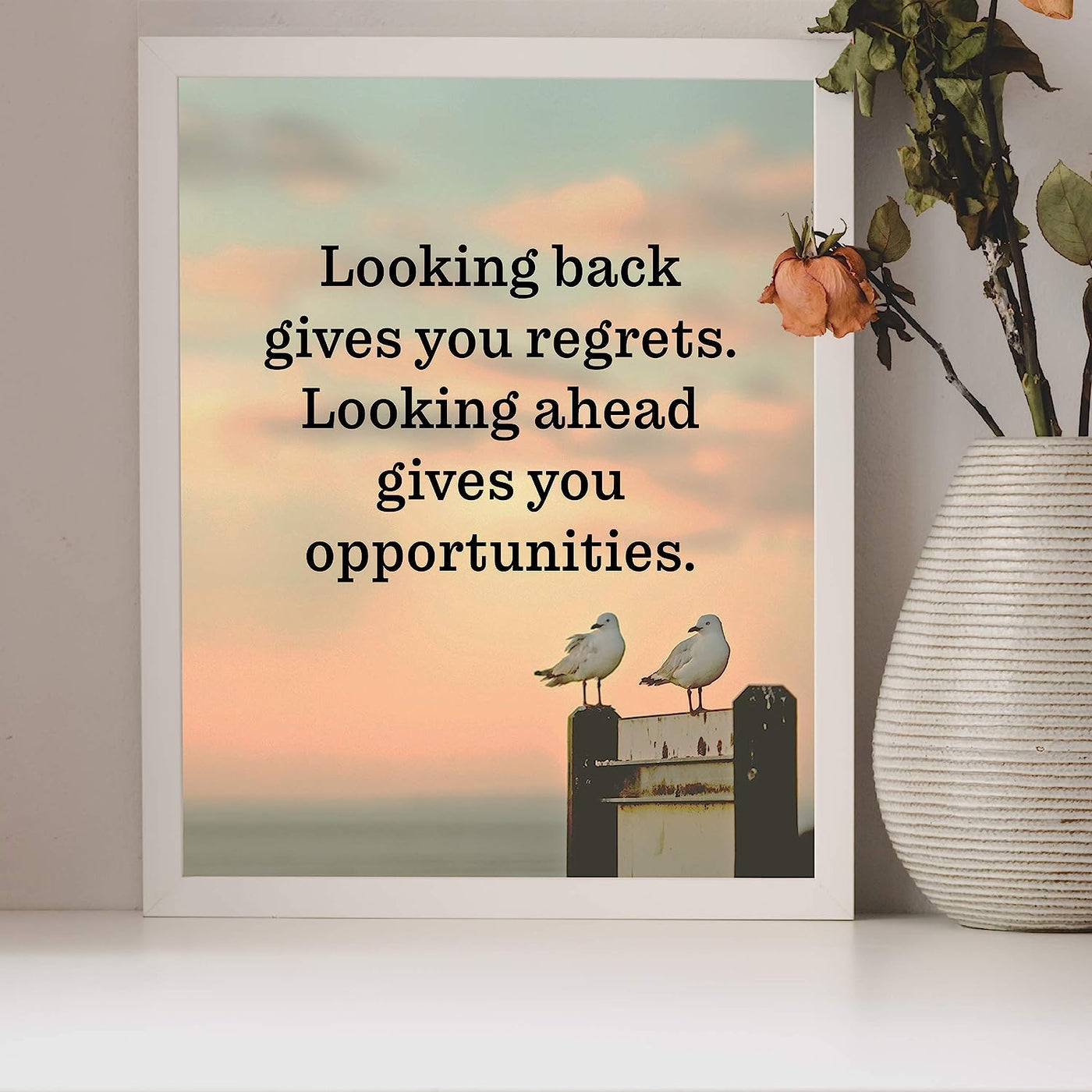 Looking Ahead Gives You Opportunities Beach Poster Print-8x10" Inspirational Quotes Wall Art-Ready to Frame. Home-Office-Ocean Theme Decor. Perfect Guest-Beach House Sign! Great Life Lesson!