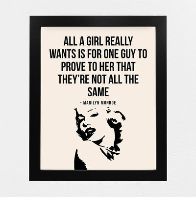 Marilyn Monroe Quotes-"All a Girl Really Wants"-Inspirational Wall Art -8 x 10" Retro Typographic Print w/Silhouette Image- Ready to Frame. Perfect Home-Office-Studio-Dorm Decor. Great Gift!