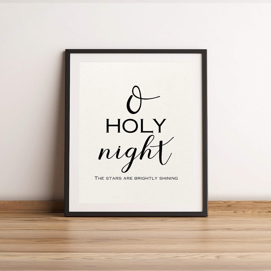 O Holy Night-The Stars Are Brightly Shining Christmas Song Art Decor -11 x 14" Christian Holiday Wall Print -Ready to Frame. Typographic Home-Welcome-Kitchen-Farmhouse Decor. Merry Gift of Faith!