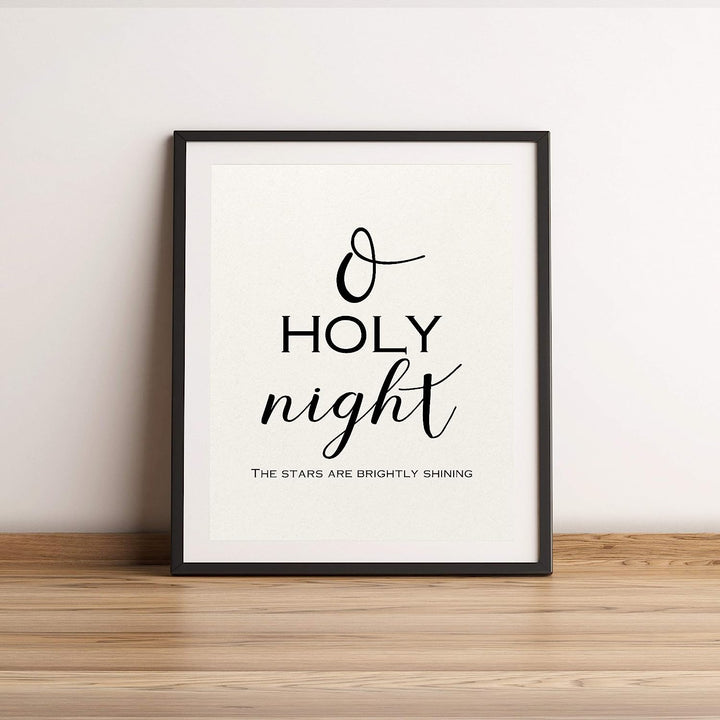 O Holy Night-The Stars Are Brightly Shining Christmas Song Art Decor -11 x 14" Christian Holiday Wall Print -Ready to Frame. Typographic Home-Welcome-Kitchen-Farmhouse Decor. Merry Gift of Faith!